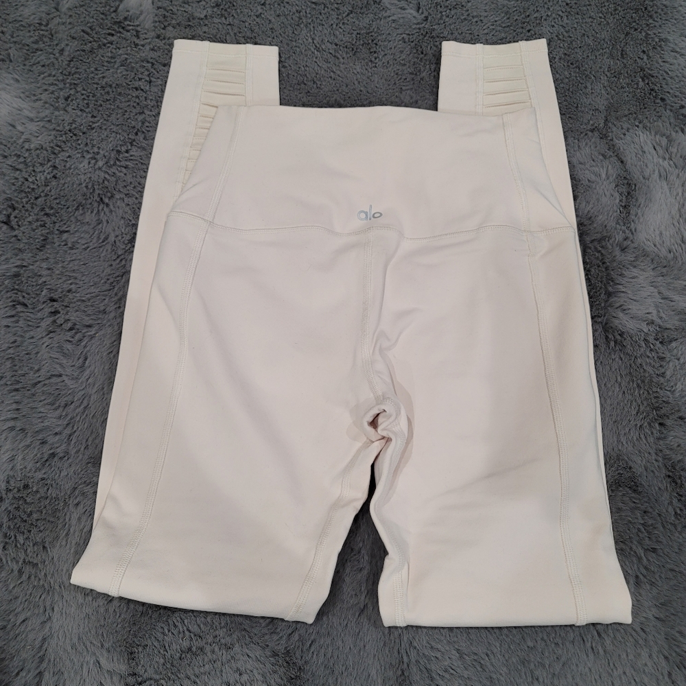 Alo yoga high waisted moto pristine ivory cream leggings small - Picture 6 of 10